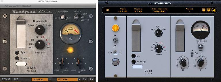 The control panel, versions 1.0 (left, German) and 2.0 (right, English).