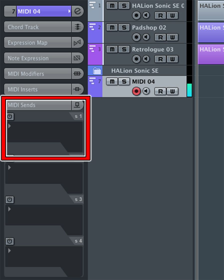 Figure 7: The MIDI Sends tab showing top-to-bottom: Power button, MIDI Effect slot, MIDI Send Destination, and MIDI Channel, all settings disabled.