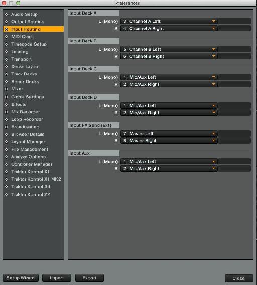 input routing preferences