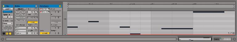 MIDI Clips with Instrument Rack Chain Selector modulation programmed in.