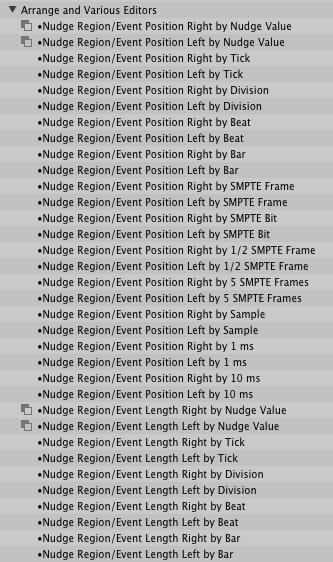 Just some of the many Nudge-related commands in Logic Pro