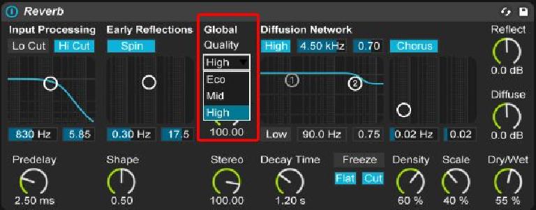 Reverb’s Global Quality setting