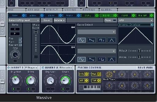 The various distortion parameters being modulated by the LFO