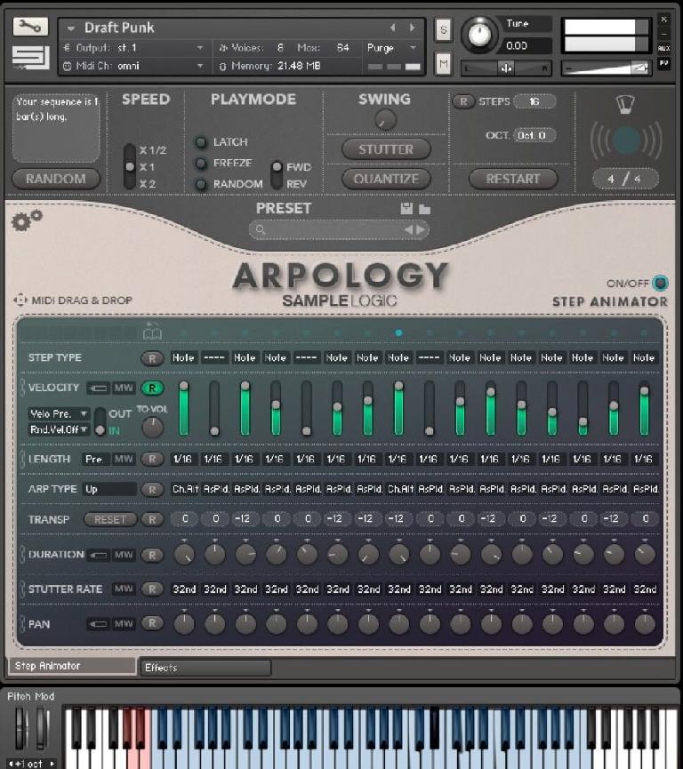 Sample Logic Arpology interface