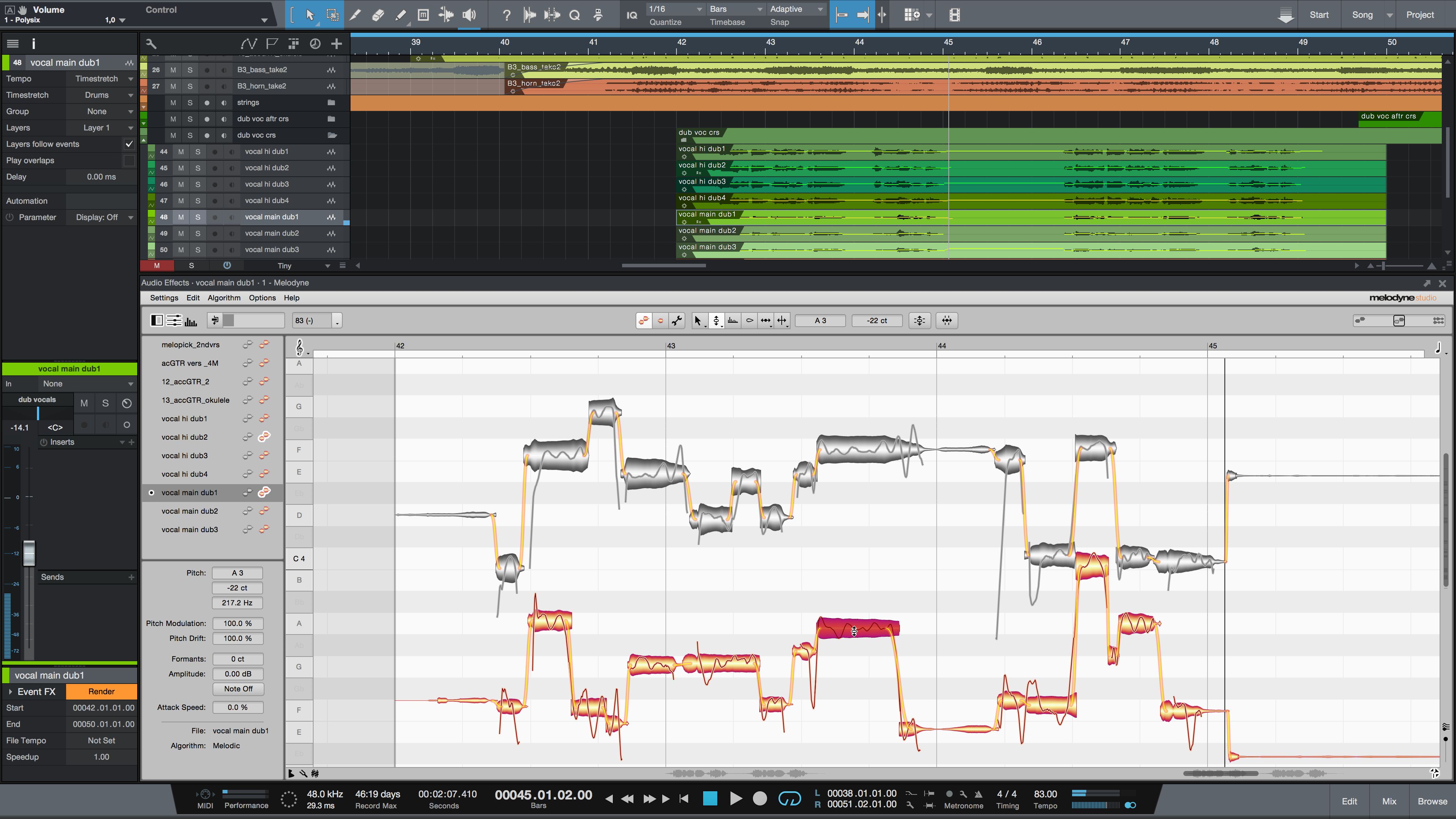 Melodyne 4.1: Even with ARA integration into Studio One, multiple tracks can now be edited simultaneously