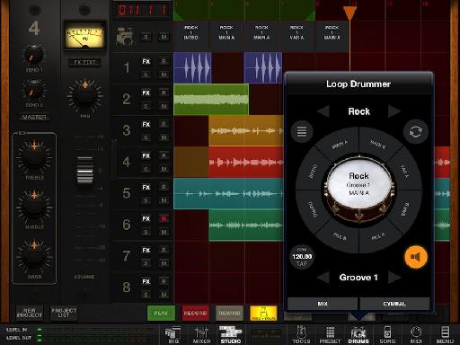 When recording in Studio view you can add a Loop drummer track really easily by dragging parts from the Loop Drummer module (extra kits and loops over and above the standard Rock kit are accessed by in-app purchase).