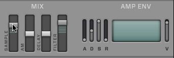 Raise the Filter Output and turn down the Sample player output slightly