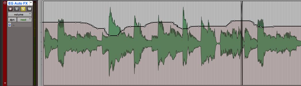 Fig 1 Automation data (Channel Fader) in a track in Pro Tools.