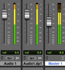 Reducing the Master fader level prevents the summed signals clipping the output