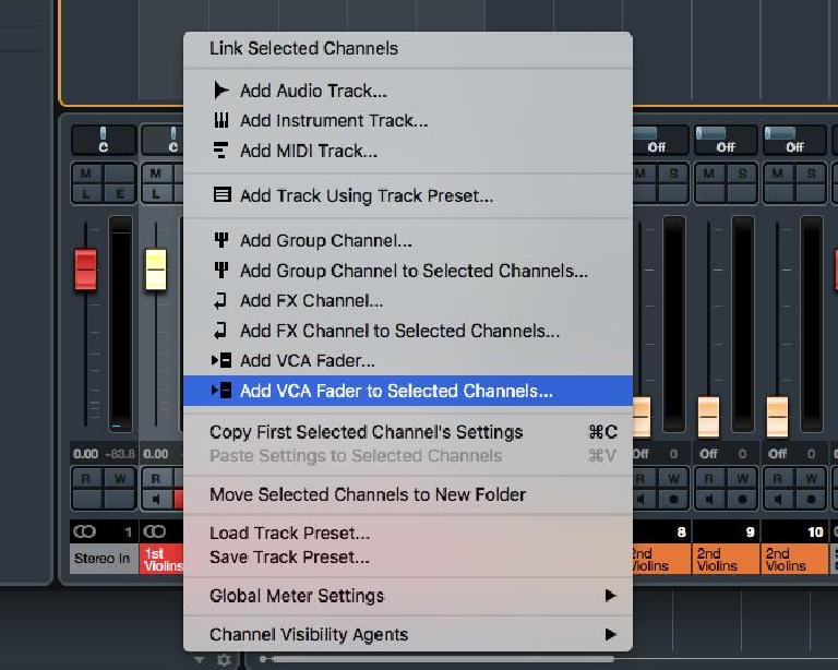 Add VCA Channel for Selected Tracks