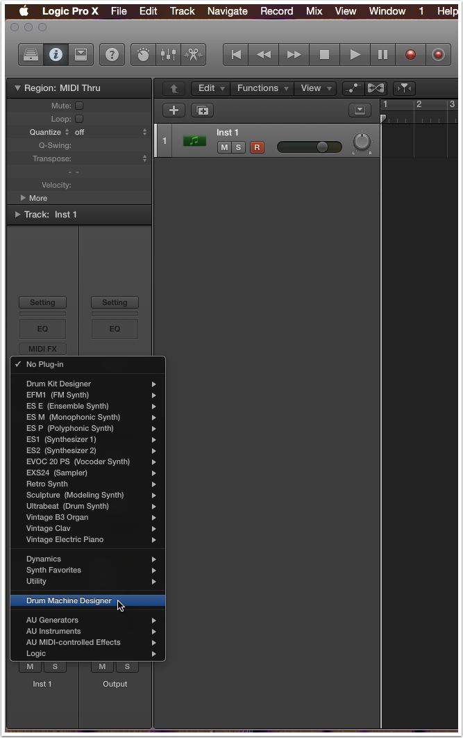 percussion kit of recorded and synthesized instruments on logic x pro