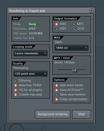 fl studio export settings