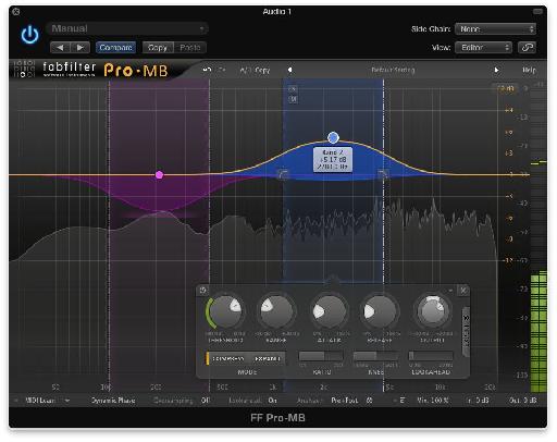 Add up to six bands and assign them freely. Note that the two bands shown here are independent – much of the frequency spectrum has been left uncompressed.