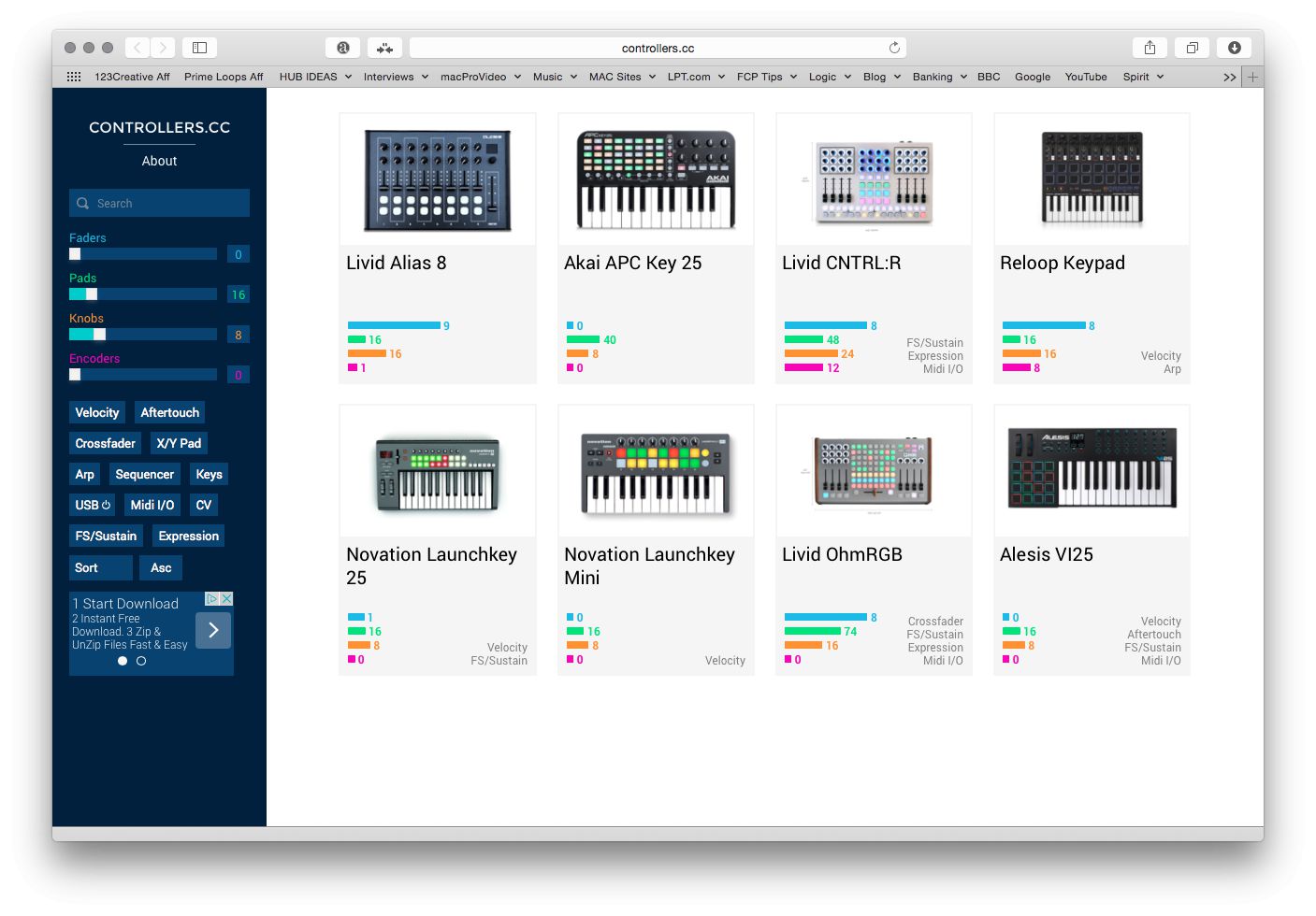 Controller.cc allows you to filter in and filter out a lot of different MIDI controllers to help you find the right one for you.