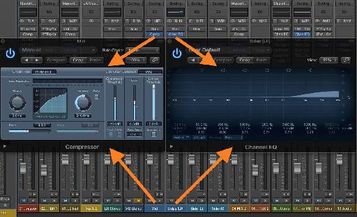 Fig 3 Some independent processing on an M-S signal: Compression on the Mid only; EQ on the Sides only.