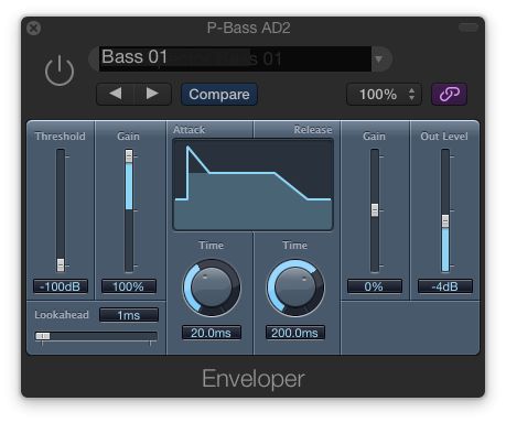 Fig 4A Changing a fingered bass into a pick-bass sound