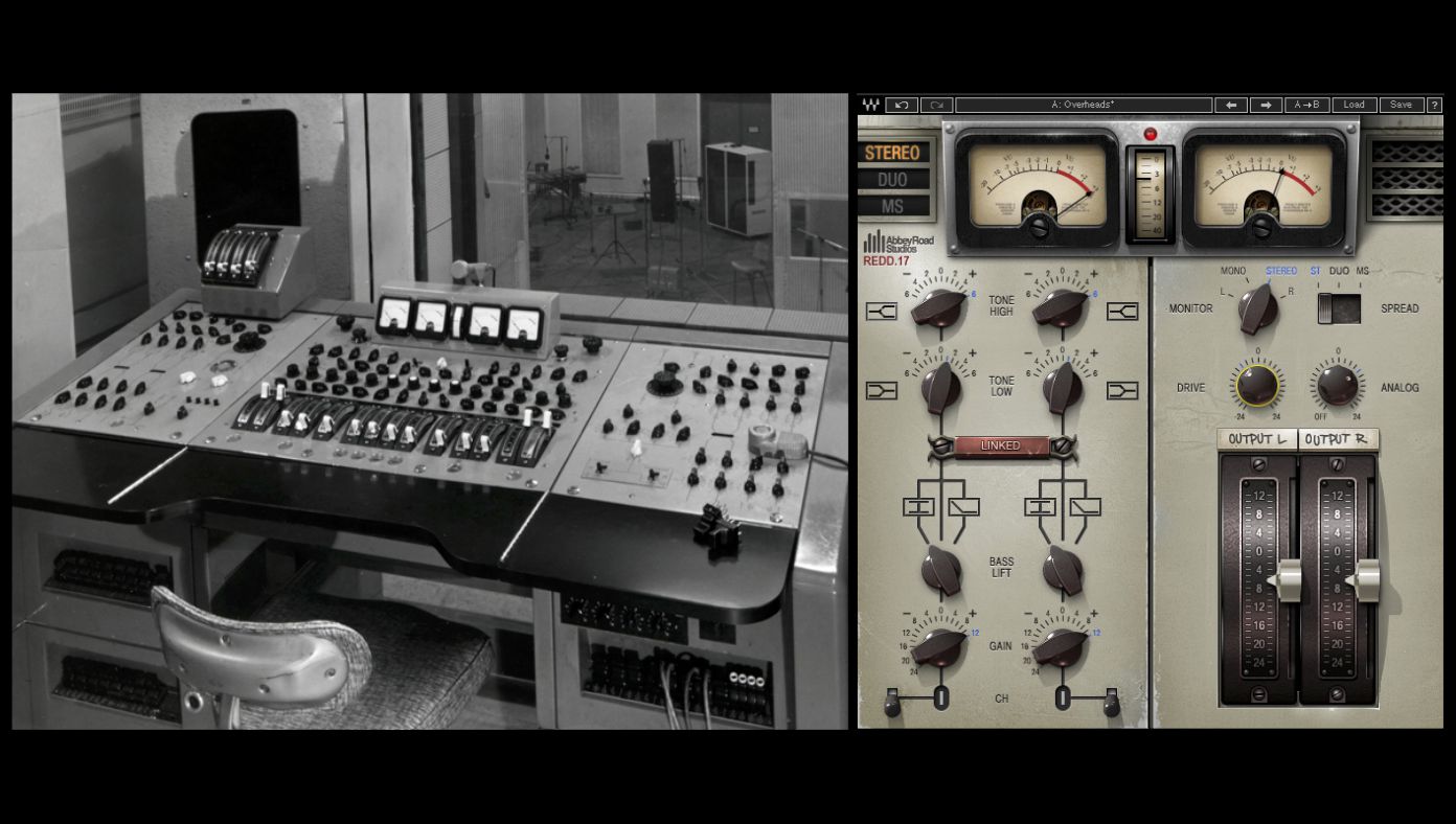 (L) An original REDD console at Abbey Road; (R) the REDD.17 plug-in.