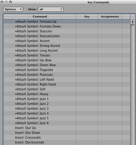 Figure 4: Score editor symbols available via key command