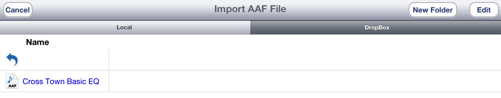 Importing an AAF project file via DropBox