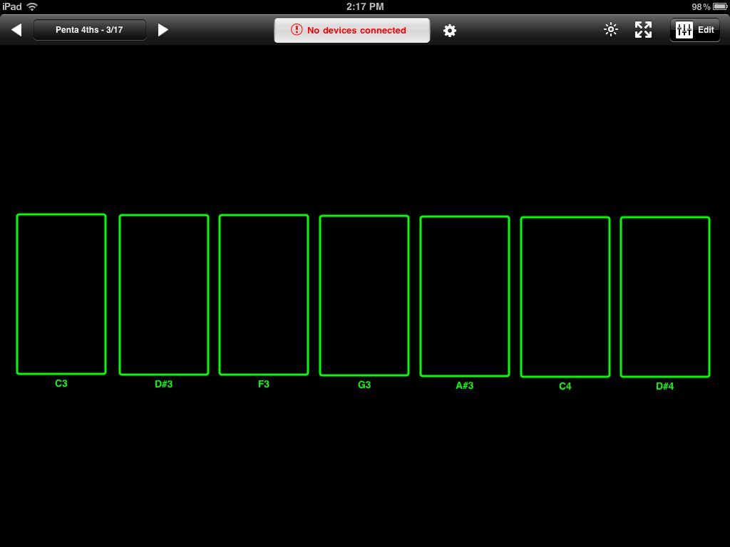 Addictive Synth is triggered to play quartal harmonies via these six rectangles.