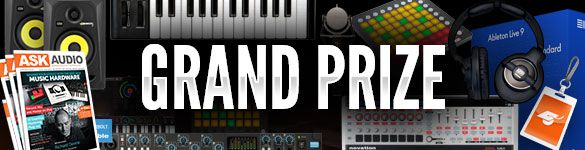 AskAudio Mag Grand Prize: Focusrite Saffire Pro 40 - $600
Novation 49SL MkII - $630
Novation Bass Station II - $625
Novation Launchpad Mini - $125
Novation Launchkey App - Free
Novation Launchpad App - Free
KRK ROKIT RP5 G3 (pair) - $500
KRK KNS8400 Headphones - $250
Blue Dragonfly - $1000 
Ableton Live 9 Standard - $450
1 Year Online Library Pass to macProVideo.com - $200
1 Year Subscription to AskAudio Magazine - $35