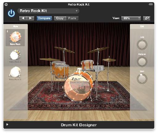 The Drum Kit Designer interface is clean and simple,  relying instead on high quality drum sounds.