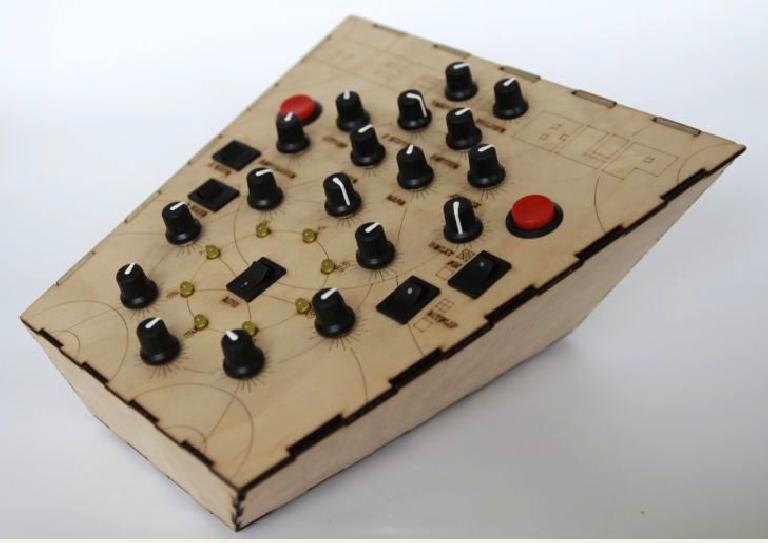 The ‘Acoustic Meeblip’ DIY synth, built with a laser cut and laser engraved enclosure. Source: http://www.instructables.com/id/Designing-and-building-an-synthesizer-with-Meeblip/