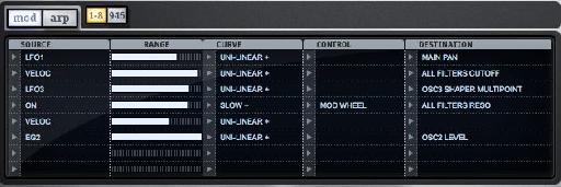 Pic 6. Choose your modulation destinations in the Modulation Matrix.