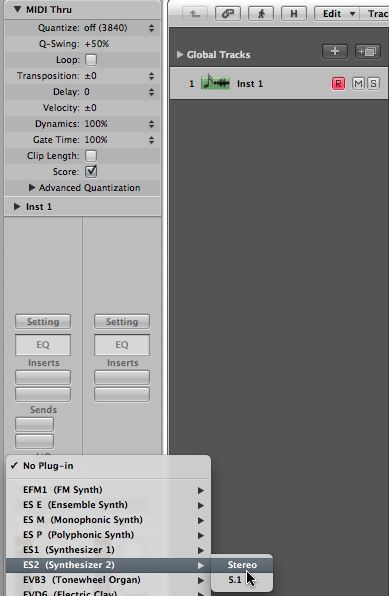 Instantiate an ES2 on a Software Instrument track