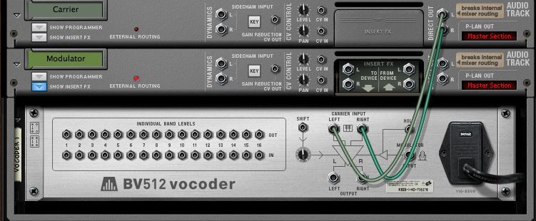 drag the direct out from your carrier in to the Carrier input on the vocoder