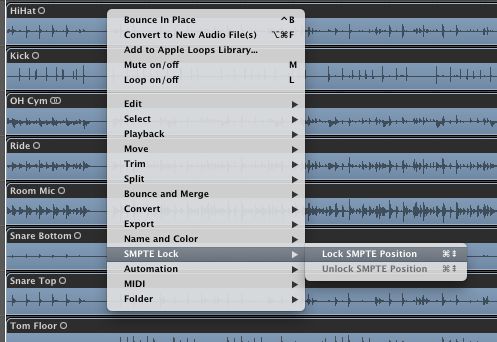 You can also access the Lock SMPTE position command by right clicking on selected regions 