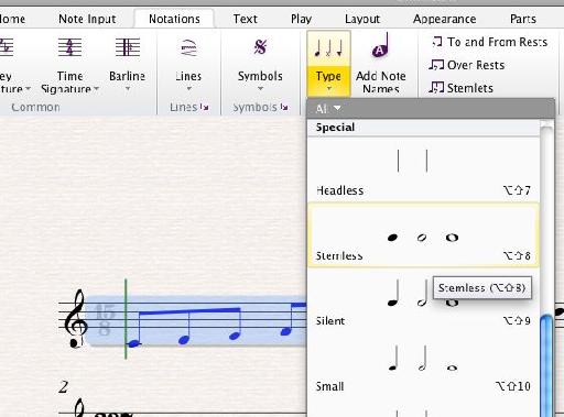 Notate noteheads without stems