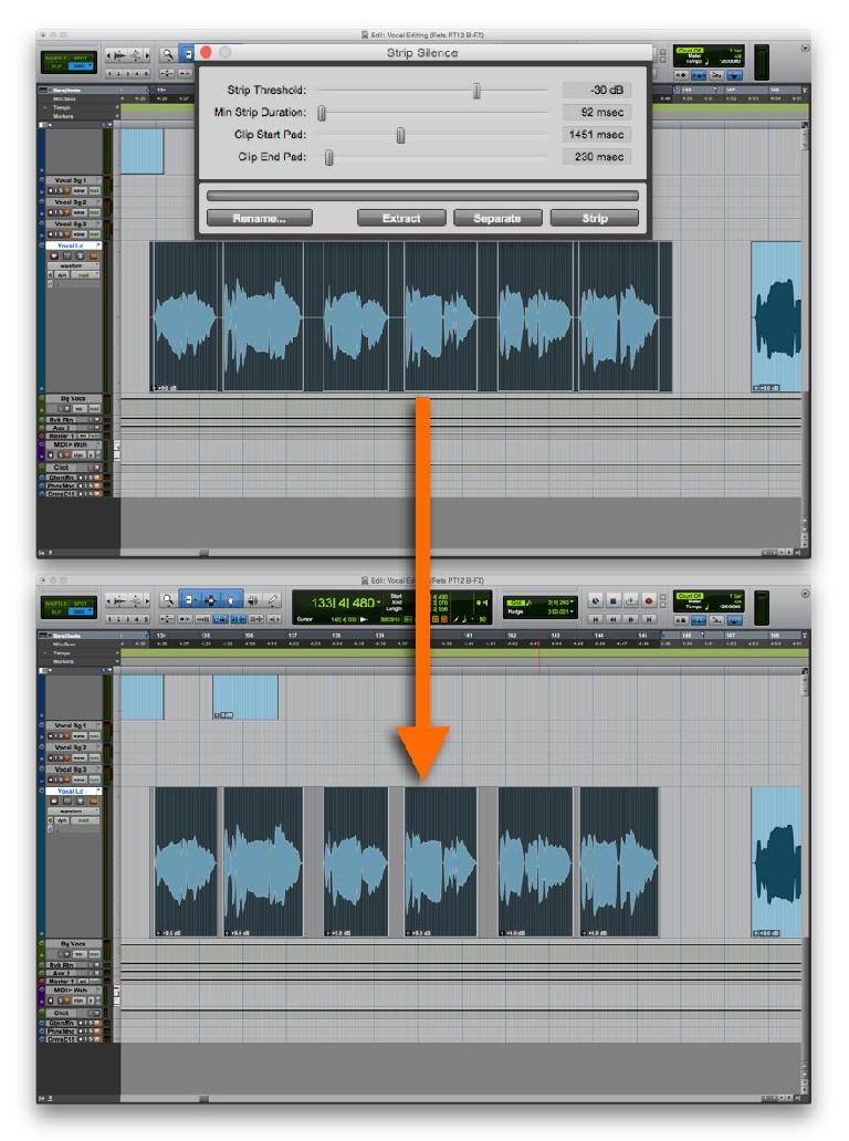 Fig 2 A Region (Clip) after Strip Silence has been applied (the same result as Gating accomplishes in real time)