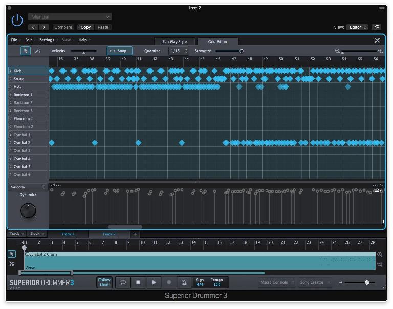 The built in Grid Editor enables full control over your own, converted grooves, and the bundled grooves in the SD3 library.