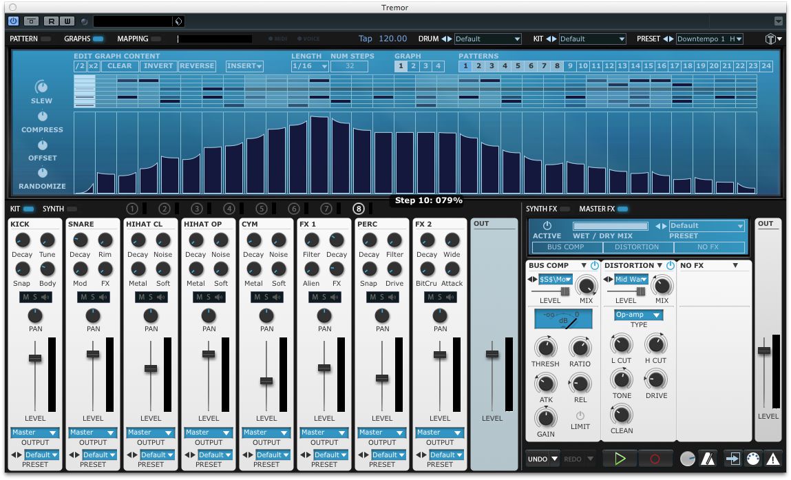 Get ultimate control over how modulation is applied to synth parameters using up to four graphs.