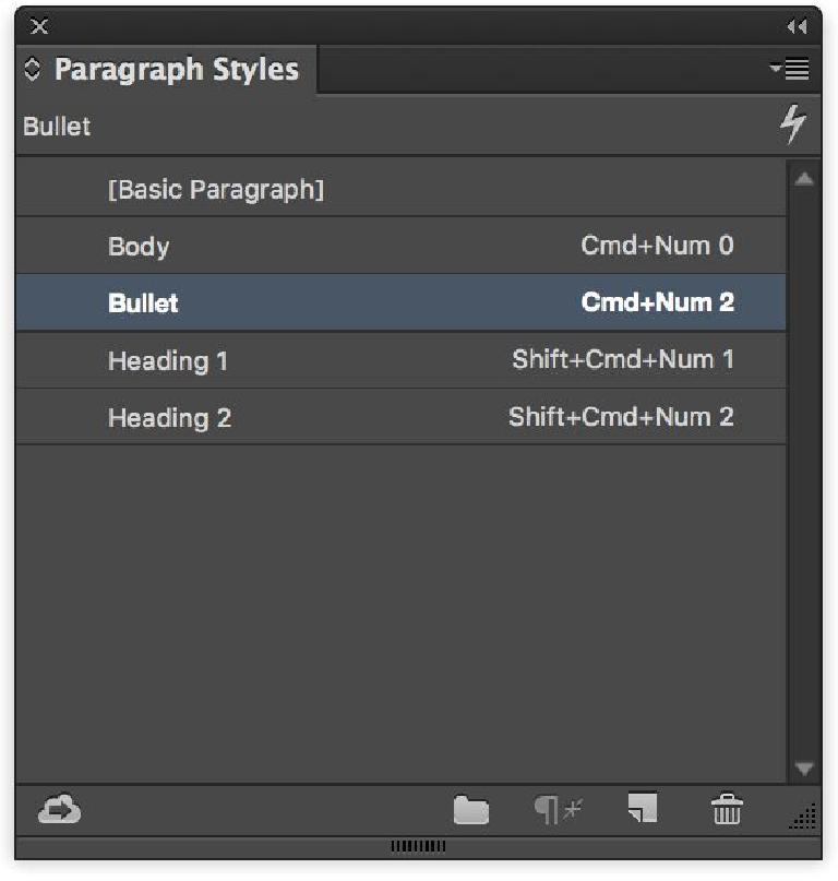 A few styles in the Paragraph Styles panel