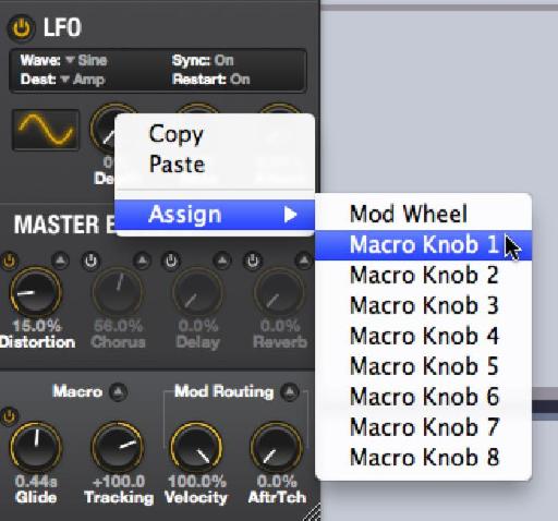 Macro Knob 1 controls LFO depth.