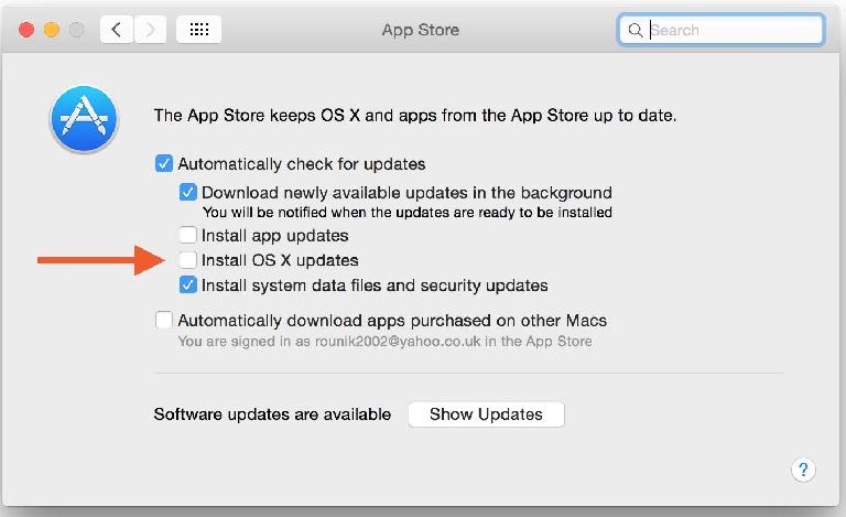 disable auto-update in OS X