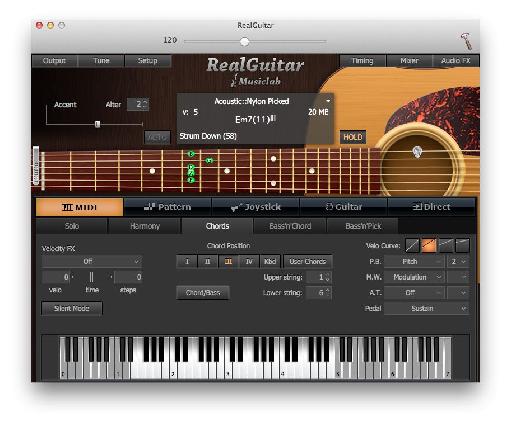 Play convincing guitar chords from your MIDI keyboard, with intelligent mapping.