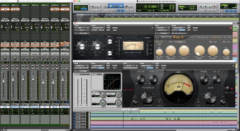 Fig 3 Several compressors employed on a multi-track drum recording