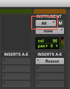 The MIDI Input selector on an Instrument track
