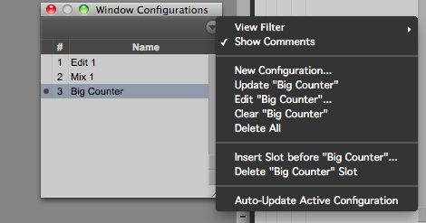 The Window Configuration List drop-down menu