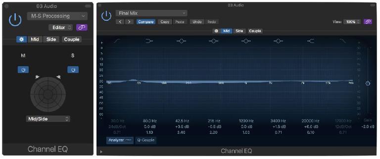 Logic’s Dual-Mono plug-in mode allows for MS (Mid-Side) processing