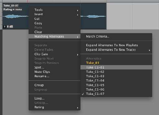 Access alternate takes by right-clicking with the Grabber or Selector tool