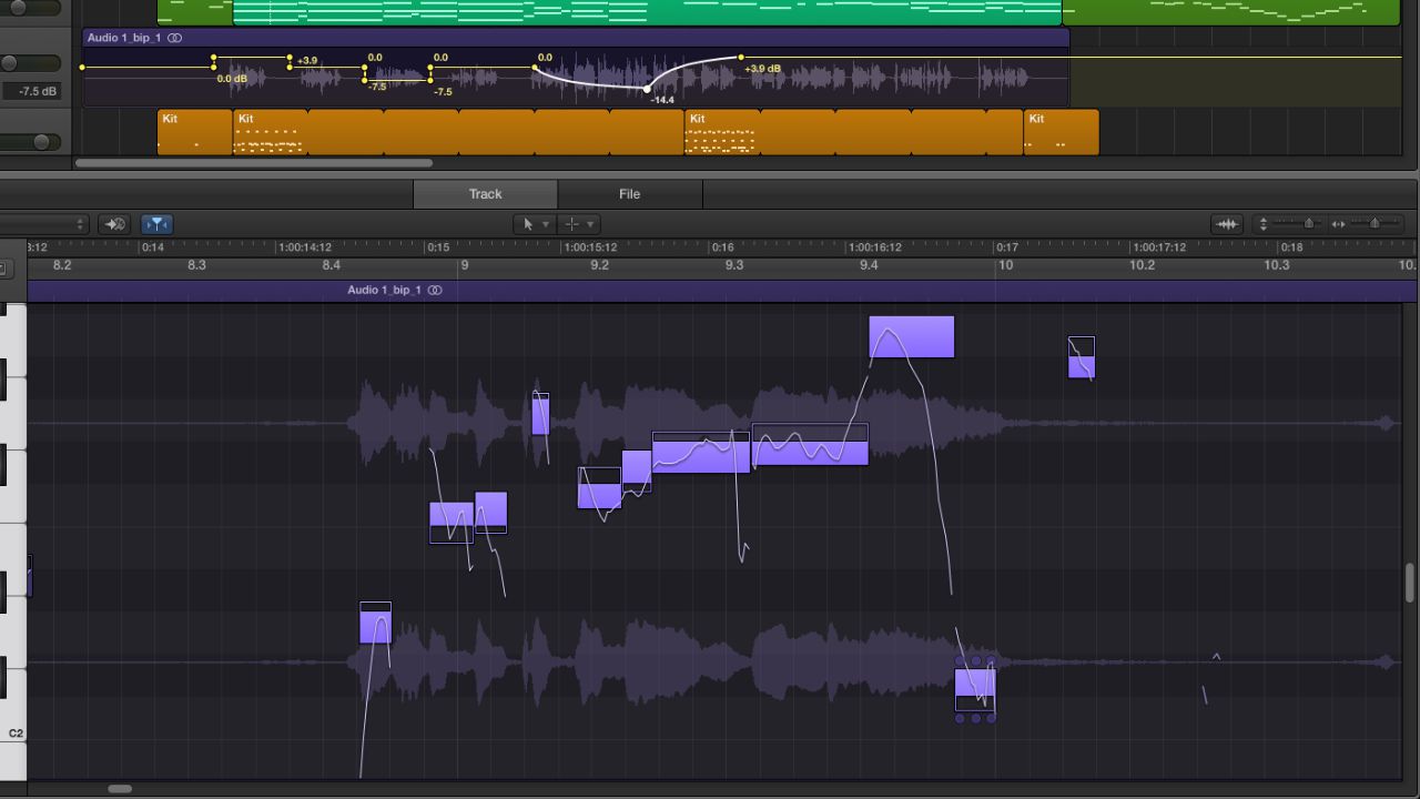 Flex Pitch at work in the new Audio Track Editor.