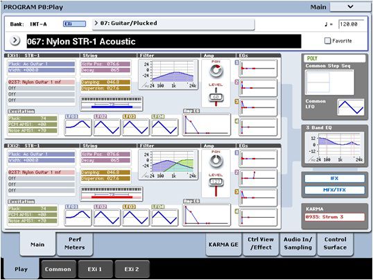 STR-1s main screen, showing two STR-1 sounds layered within a single program