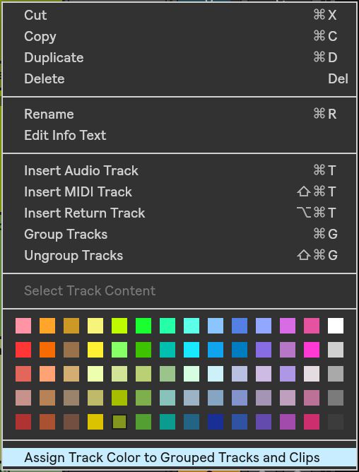 Assign Track Color to Grouped Tracks and Clips context-menu command