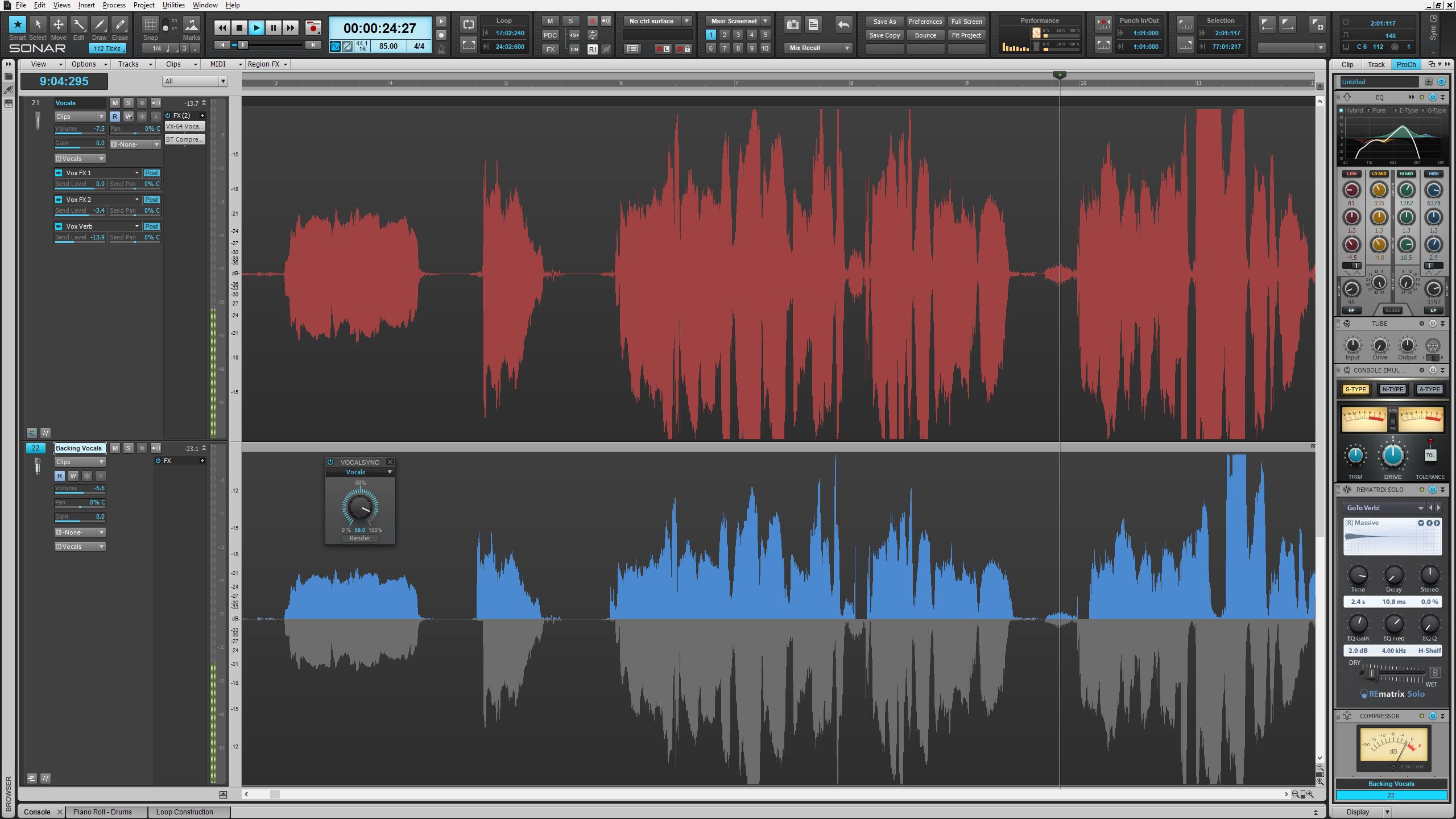 The latest version of SONAR includes new VocalSync improvements.