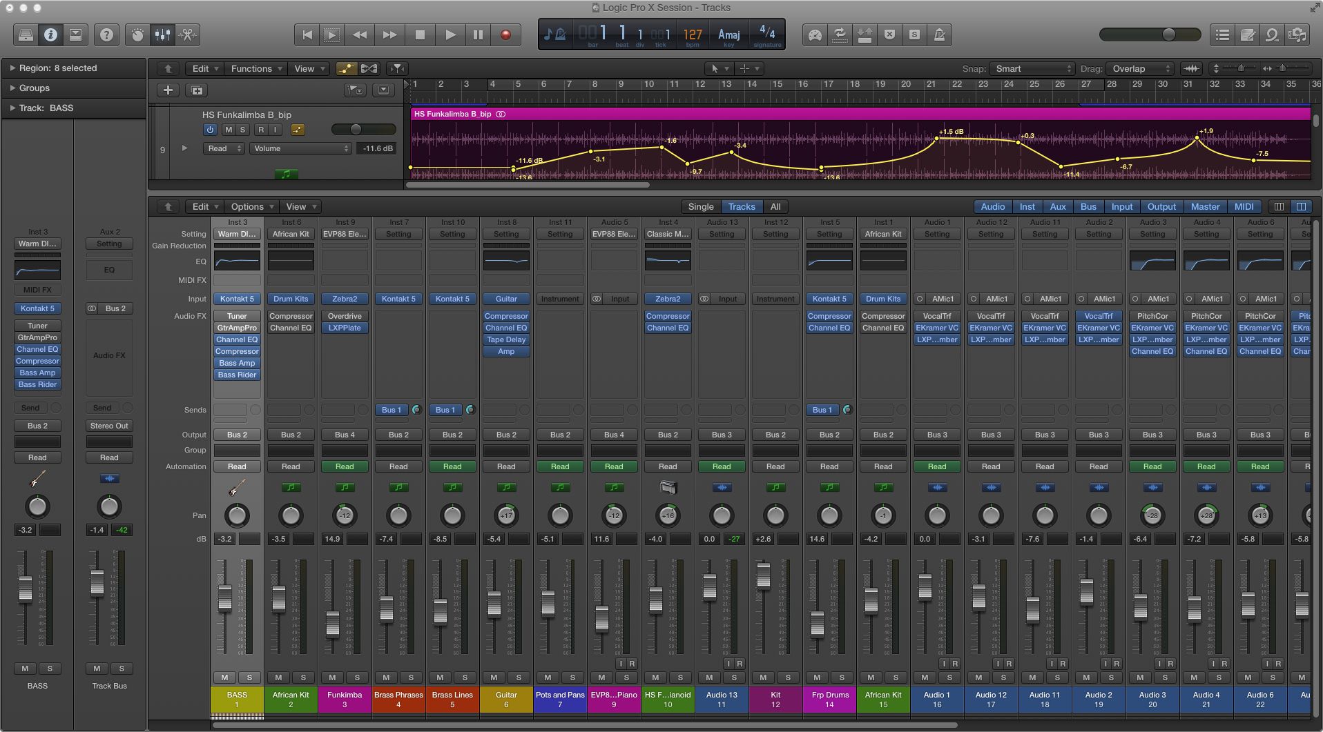 The redesigned Mixer and channel strips in Logic Pro X.
