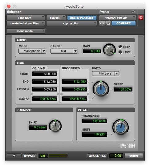 Fig 5 The Time Shift ( & pitch-shift) plug-in.  